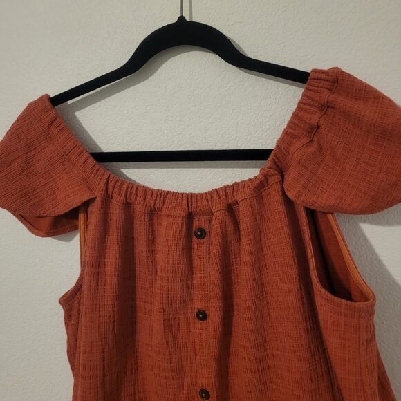 Madewell Texture & Thread Off-The-Shoulder Dress Size Large Burnt Orange. - Picture 4 of 9